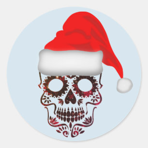Weihnachtsschädel-Aufkleber Runder Aufkleber
