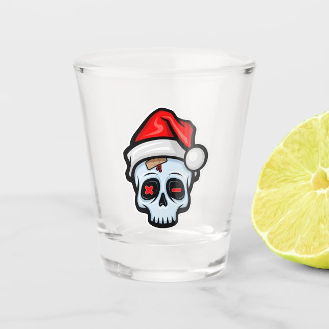 Weihnachtsschädel, Cartoon Stil Schnapsglas (Vorderseite)