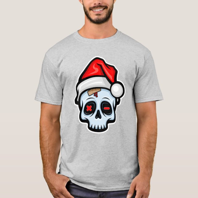 Weihnachtsschädel, Cartoon Stil T-Shirt (Vorderseite)