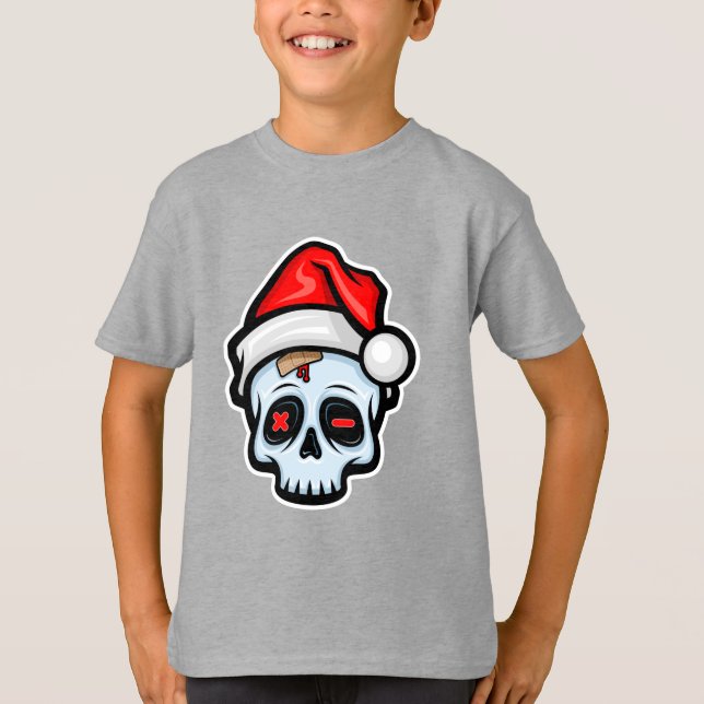 Weihnachtsschädel, Cartoon Stil T-Shirt (Vorderseite)