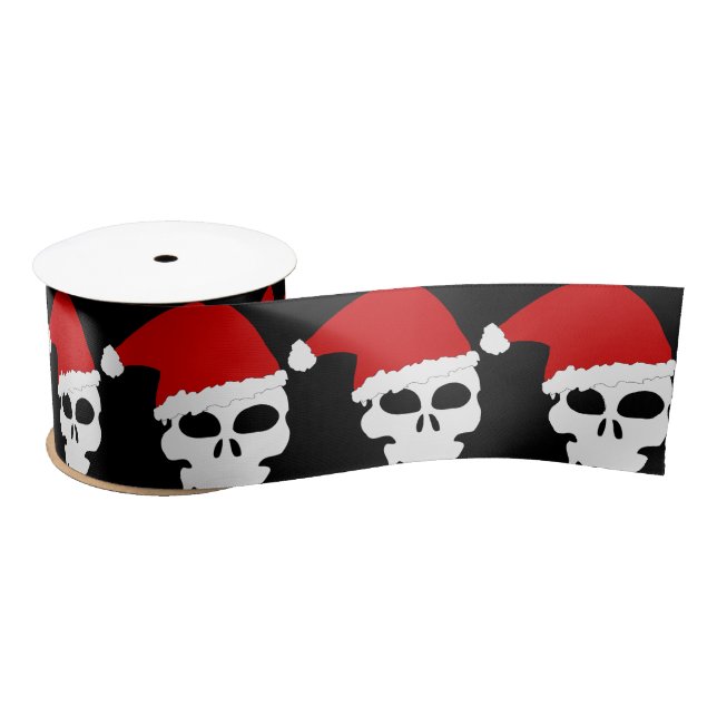Weihnachtsschädel mit Weihnachtsmannmütze Goth Satinband (Spule)