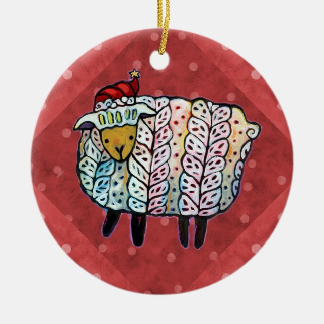 Weihnachtsschaf-Baum-Verzierung Keramikornament (Vorne)
