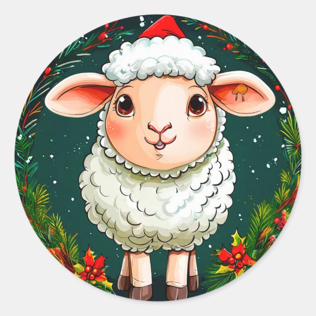 Weihnachtsschaf Cartoon Runder Aufkleber (Vorderseite)