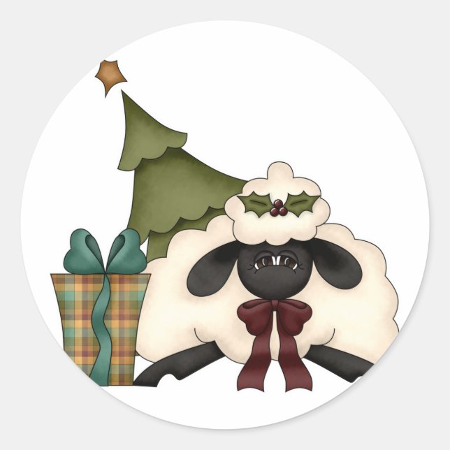 Weihnachtsschaf Runder Aufkleber (Vorderseite)