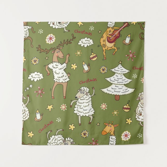 Weihnachtsschaf Wandteppich (Vorderseite)