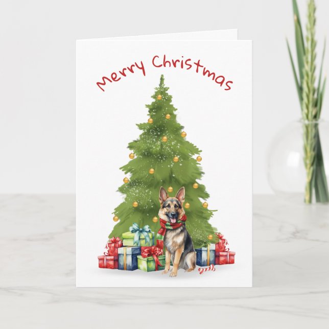 Weihnachtsschäfer mit Geschenken Feiertagskarte (Vorderseite)