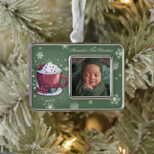 Weihnachtsschale Heiße Schokolade Foto   Grün Rahmen-Ornament Silber
