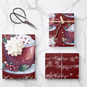 Weihnachtsschale heiße Schokolade Rot Geschenkpapier Set