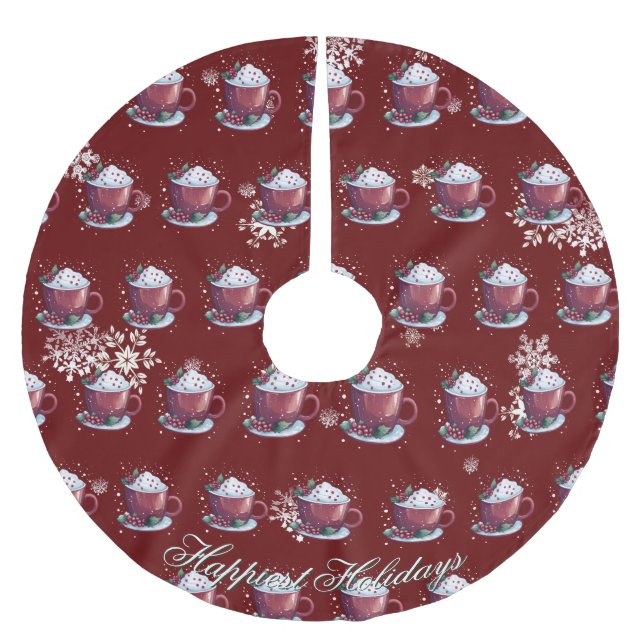 Weihnachtsschale heiße Schokolade | Rot Polyester Weihnachtsbaumdecke (Vorderseite)