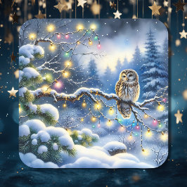 Weihnachtsschale in einem zauberhaften Winterwald Quadratischer Aufkleber