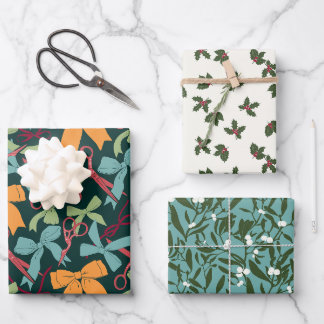 Weihnachtsschere, Bows, Holly und Mistletoe Geschenkpapier Set