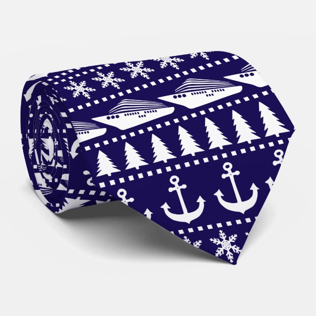 Weihnachtsschiff Gemustert Blue Krawatte (Gerollt)
