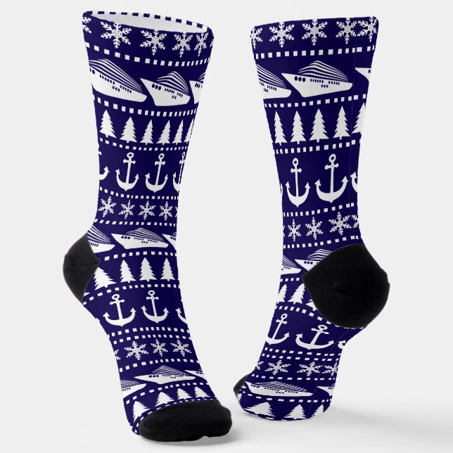 Weihnachtsschiff Gemustert Navy Blue Socken (Gewinkelt)