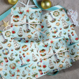 Weihnachtsschiff Leuchttürme Ozean Geschenkpapier Set