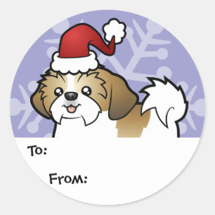 Weihnachtsschih Tzu Geschenktasten (Welpenschnitt) Runder Aufkleber
