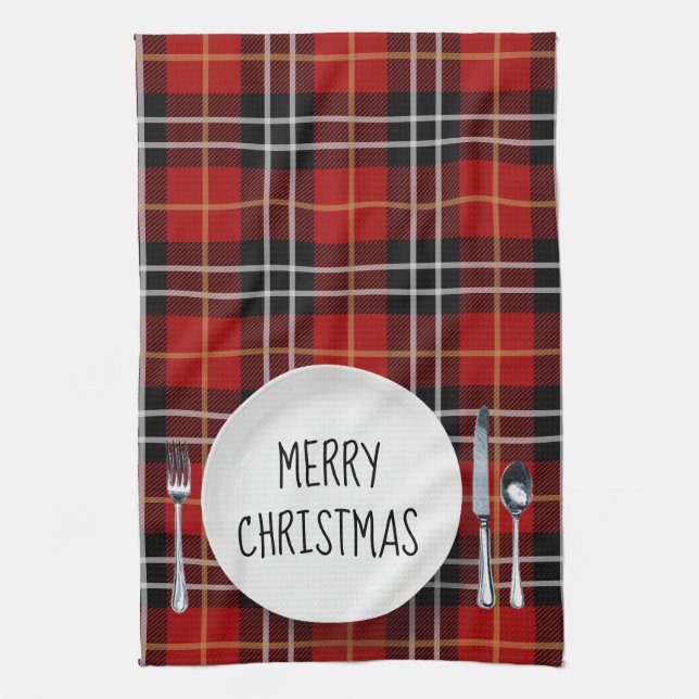 Weihnachtsschild auf Tartan Kariert Geschirrtuch (Vertikal)