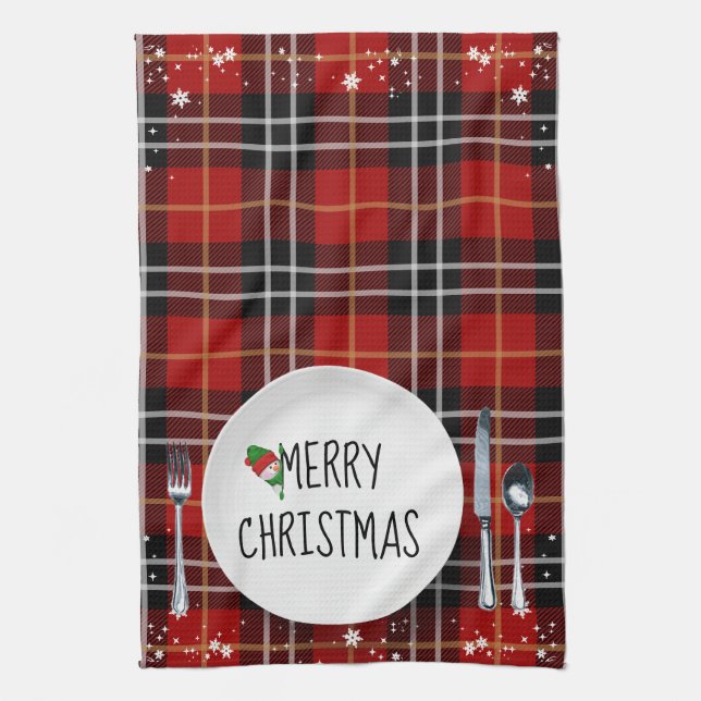 Weihnachtsschild auf Tartan Karierte Küchentücher (Vertikal)