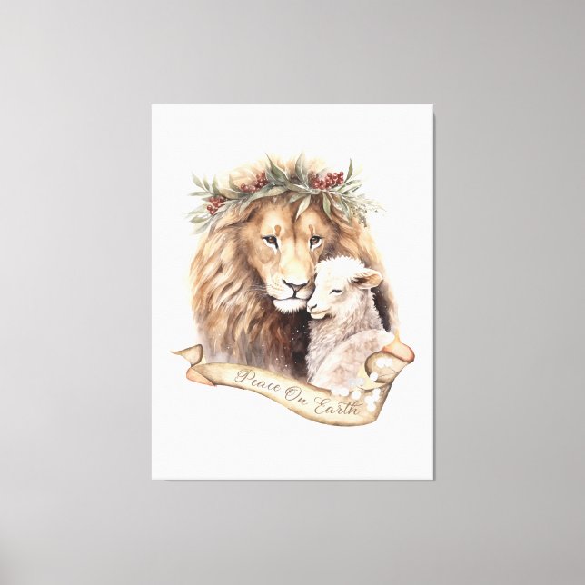 Weihnachtsschild für Löwen und Lamm Leinwanddruck (Vorderseite)