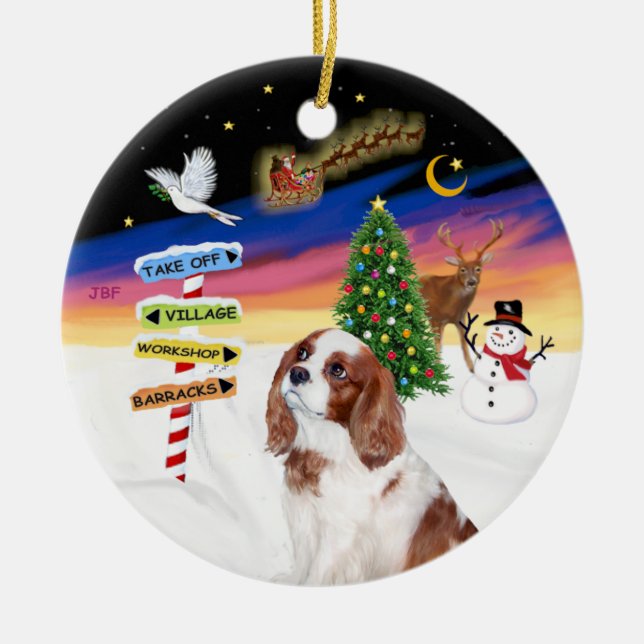 Weihnachtsschilder - Blenheim Cavalier King Charle Keramikornament (Vorne)
