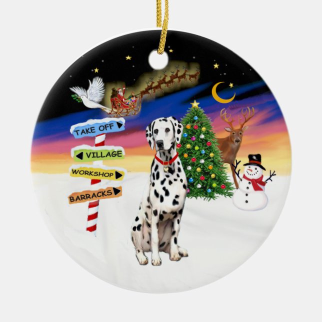 Weihnachtsschilder - Dalmatiner - Roter Kragen Keramik Ornament (Vorne)