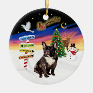 Weihnachtsschilder - Franzosen-Bulldogge Keramik Ornament