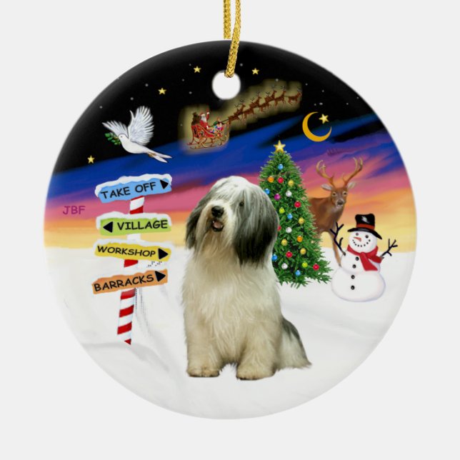 Weihnachtsschilder - Polnischer Lowland Sheepdog Keramikornament (Vorne)
