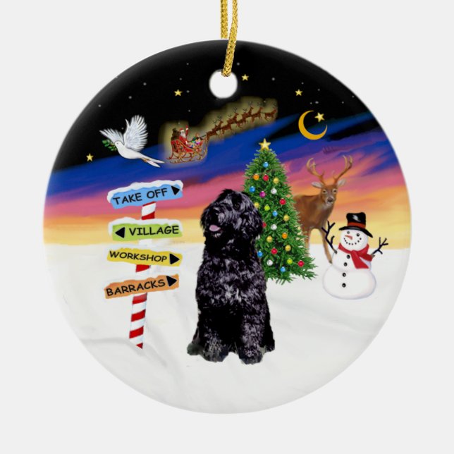 Weihnachtsschilder - Portugiesischer Wasserhund (S Keramik Ornament (Vorne)