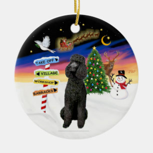 Weihnachtsschilder - Schwarzes Standard-Poodle Keramik Ornament