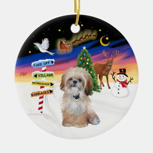 Weihnachtsschilder - Shih Tzu (P) Keramik Ornament (Vorne)