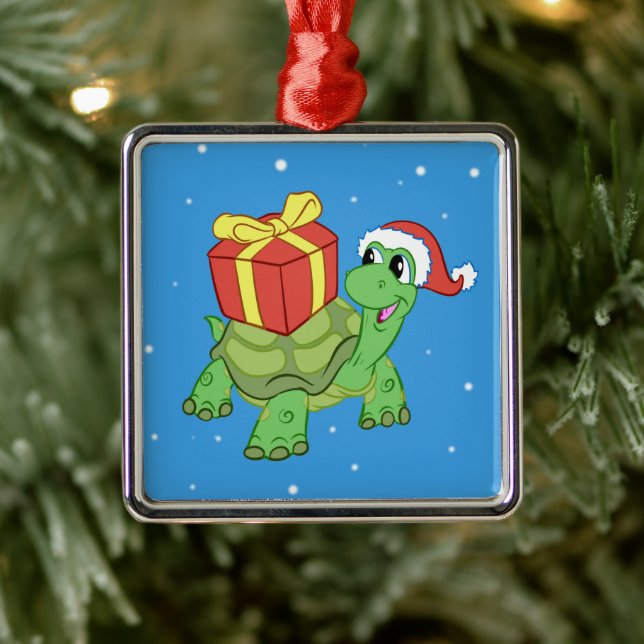 Weihnachtsschildkröte mit dem Geschenk Ornament Aus Metall (Baum)