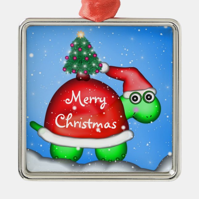 Weihnachtsschildkröte Silbernes Ornament (Vorne)