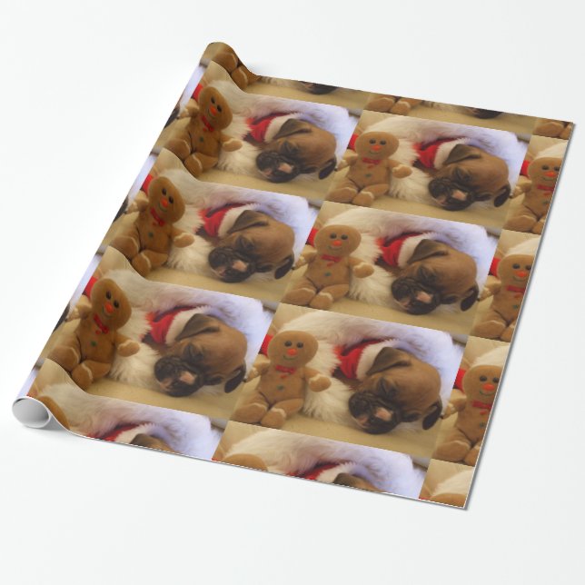 Weihnachtsschlafenboxer-Welpen-Packpapier Geschenkpapier (Ungerollt)