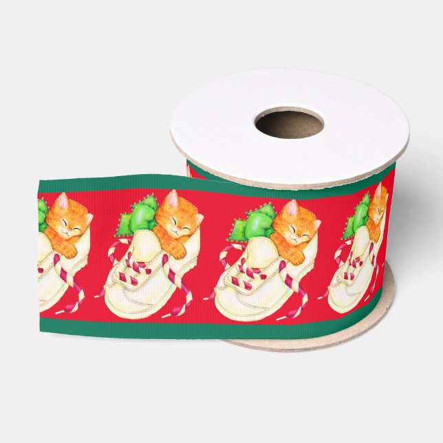 Weihnachtsschläfriges Kätzchen-Katzenband Ripsband (Spule)