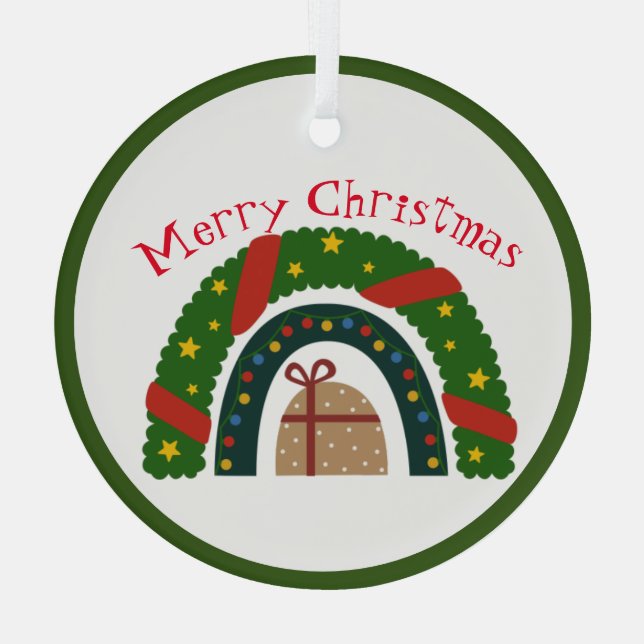 Weihnachtsschleife mit einem Geschenk Ornament Aus Glas (Rückseite)