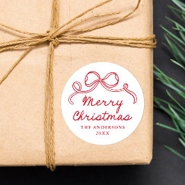 Weihnachtsschleife Rot Handgezeichnet Lustig Runder Aufkleber