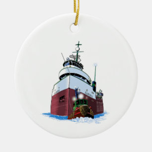 Weihnachtsschlepper und Frachter Keramik Ornament