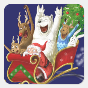 Weihnachtsschlitten lustiger digitaler zeichnender quadratischer aufkleber