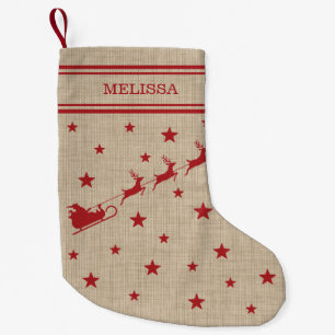 Weihnachtsschlitten und Rentiere & Text Rustikales Kleiner Weihnachtsstrumpf