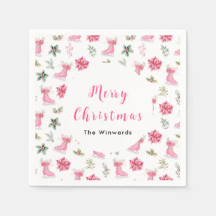 Weihnachtsschlittschuhe Rosa Pink Eislaufen Frohe Serviette
