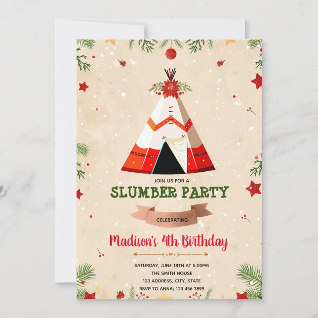 Weihnachtsschlummer Party Geburtstagseinladung Einladung (Vorderseite)