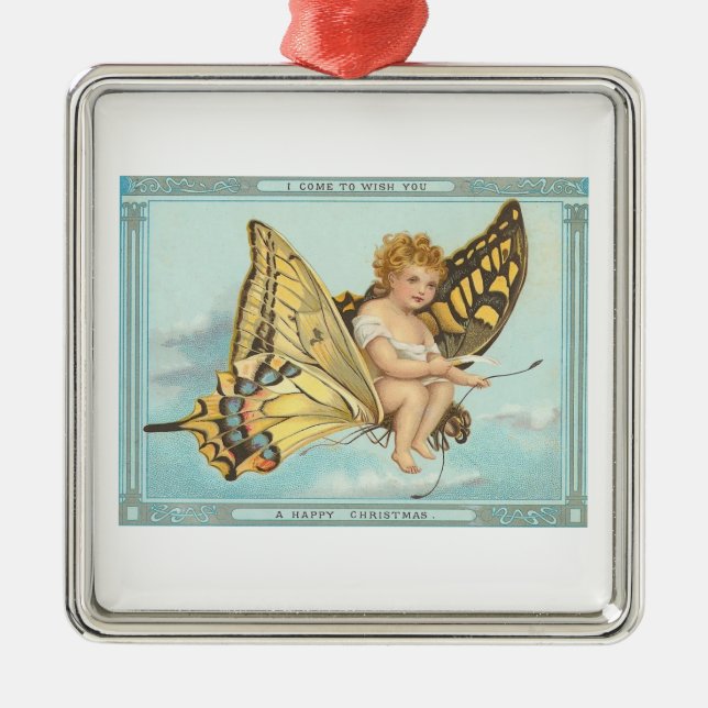 Weihnachtsschmetterling Silbernes Ornament (Vorne)