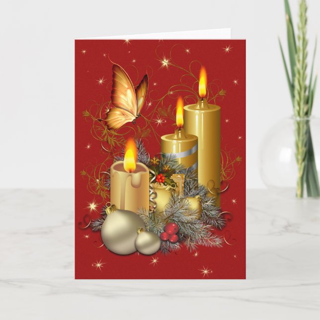 Weihnachtsschmetterling und -kerzen feiertagskarte (Vorderseite)