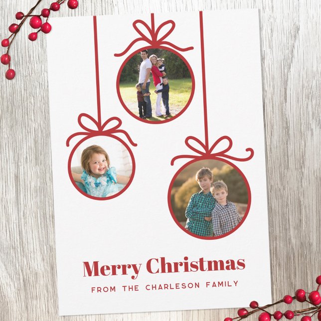 Weihnachtsschmuck 3 Foto Feiertagskarte (Three photo Christmas ornament holiday card)