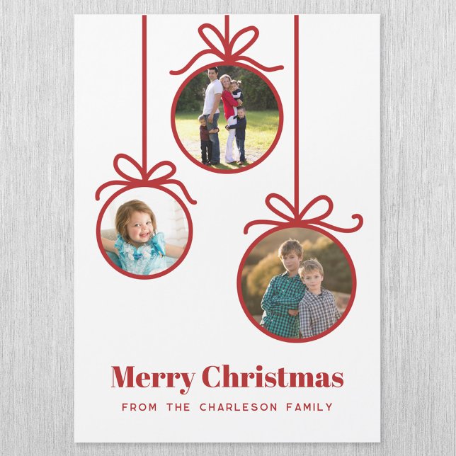 Weihnachtsschmuck 3 Foto Magnetkarte (3 Photo ornament magnetic Christmas card with editable text)