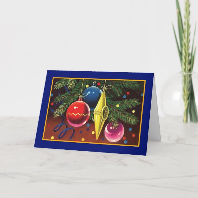 Weihnachtsschmuck auf Baum - Vintage Karte (Vorderseite)