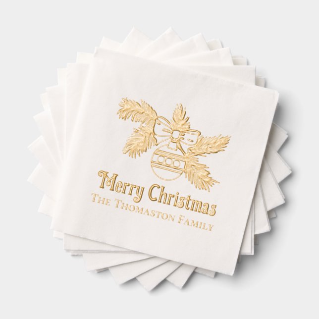 Weihnachtsschmuck auf Zweig Grußname Servietten Mit Folie (Insitu (Gestapelt))