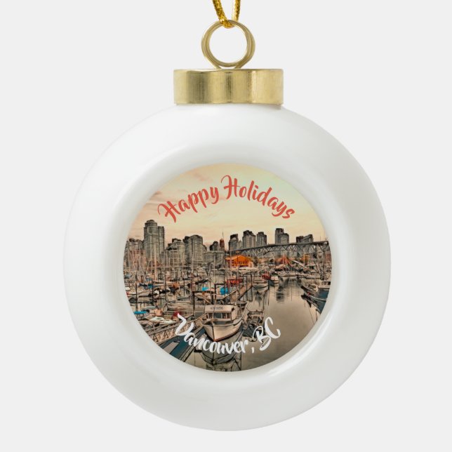 Weihnachtsschmuck aus Vancouver, BC Keramik Kugel-Ornament (Vorderseite)