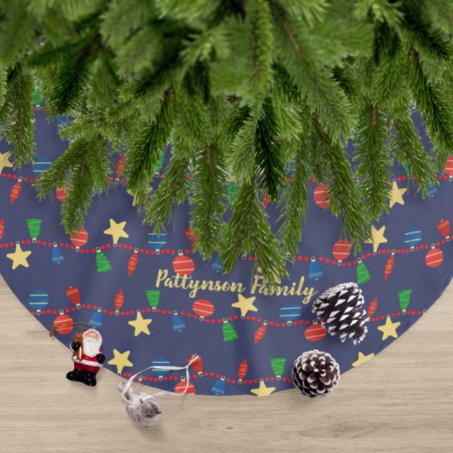 Weihnachtsschmuck elegant blau polyester weihnachtsbaumdecke (Custom colorful retro Christmas ornaments tree skirt with your name)