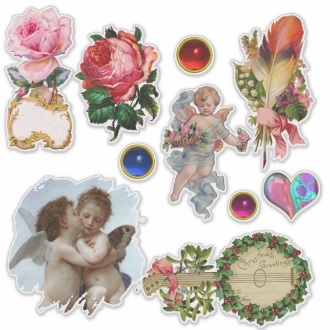 Weihnachtsschmuck, Engel, Rose, Blume Aufkleber (Vorderseite)