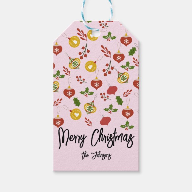 Weihnachtsschmuck Festliche Grüne Rosa Geschenkanhänger (Vorderseite)